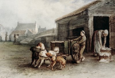 En hundevogn, Holland, ca. 1890 (wc på papir) av Ferdinand Lintz