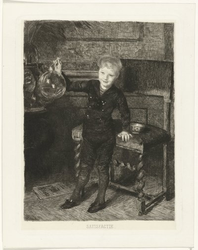 Gutt som blåser bobler Tilfredshet (tittel på objekt) av Ferdinand Oldewelt