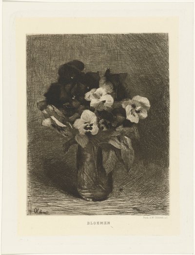 Fioler i en vase Blomster (tittel på objekt) av Ferdinand Oldewelt