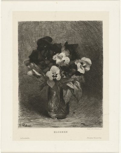 Fioler i en vase Blomster (tittel på objekt) av Ferdinand Oldewelt