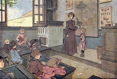 I klassen, i barndommens bildebok, ca. 1900 (gravering) av Ferdinand Raffin