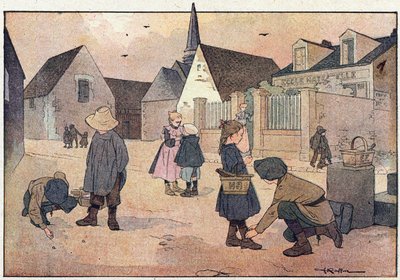 Ute av skolen, i barndommens bildebok, ca. 1900 (gravering) av Ferdinand Raffin