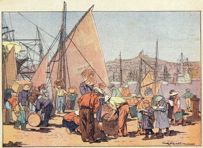Havnen, i barndommens bildebok, ca. 1900 (gravering) av Ferdinand Raffin