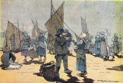 Fisket tilbake, i Imagier de l'enfance, ca. 1900 (gravering) av Ferdinand Raffin