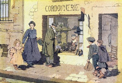Skomakeren, i barndommens bildebok, ca. 1900 (gravering) av Ferdinand Raffin