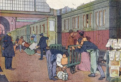 Stasjonen, i barndommens bildebok, ca. 1900 (gravering) av Ferdinand Raffin