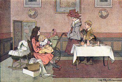 Dukkens besøk, i Imagier de l'enfance, ca. 1900 (gravering) av Ferdinand Raffin
