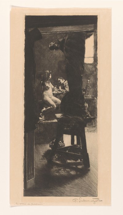 I billedhuggerens atelier (originaltittel på objektet) av Ferdinand Schmutzer (signed by artist)
