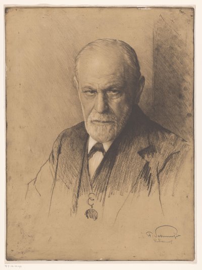 Portrett av Sigmund Freud av Ferdinand Schmutzer (signed by artist)