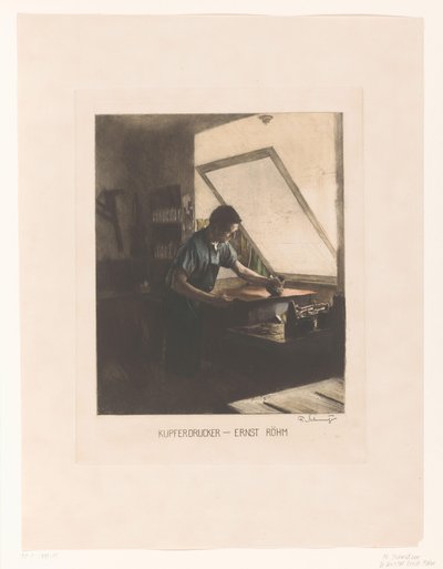 Portrett av skriveren Ernst Röhm Kobbertrykker - Ernst Röhm (tittel på objekt) av Ferdinand Schmutzer (signed by artist)