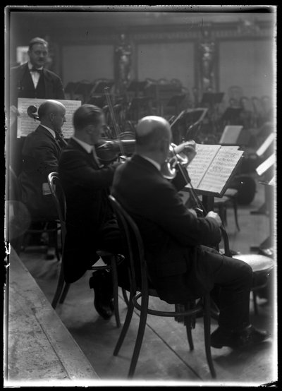 Strykeinstrument tilhørende det wienermedlemmet i et filharmonisk orkester av Ferdinand Schmutzer