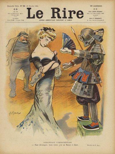 Satire over Frankrikes forhold til Japan etter hvert som spenningene økte mellom japanerne og Frankrikes (farge litho) av Ferdinand Sigismund Bac