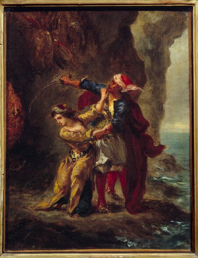Abydos forlovede. (The Bride of Abydos) Illustrasjon av George Gordon Byrons bok kjent som Lord Byron (1788-1824) "The Bride of Abydos", sang II Strophe XXIII. Maleri av Eugene Delacroix (1798-1863) av Ferdinand Victor Eugene Delacroix