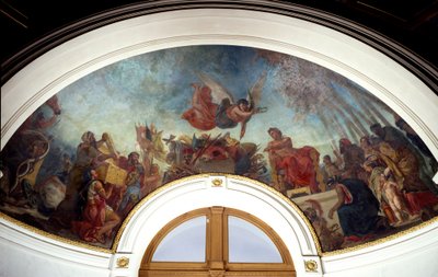 Alexander den store (356-323 f.Kr.) lager Homeres verk innelåst i en gullkassett. Cupola av Senat-biblioteket i Palais du Luxembourg, Paris. Maleri av Eugene Delacroix (1798-1863) av Ferdinand Victor Eugene Delacroix