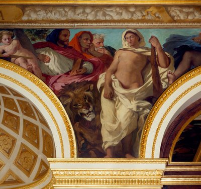 Allegory of Justice Detalj av fresken av Eugene Delacroix (1798-1863) som dekorerer kongens salong. Nasjonalforsamlingen (Palais Bourbon) 1843 Paris av Ferdinand Victor Eugene Delacroix