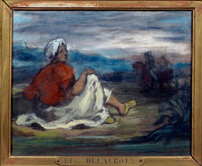 En araber som sitter på landsbygda på kanten av en vei Pastellmaleri av Eugene Delacroix (1798-1863) Privatsamling fra 1800-tallet av Ferdinand Victor Eugene Delacroix