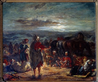 Arabisk leir om natten. Maleri av Eugene Delacroix (1798-1863) av Ferdinand Victor Eugene Delacroix