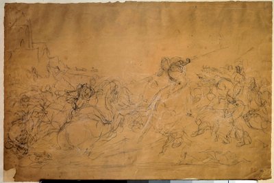 Slagscene tegning på laksepapir av Eugene Delacroix (1798-1863) 1800-tallets søn. 0,30 X 0,45 m. Paris, Louvre-museet av Ferdinand Victor Eugene Delacroix