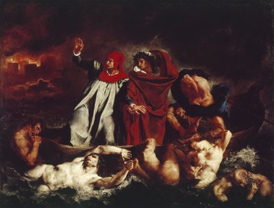 Dantes båt, fra Divina Commedia av Dante Alighieri (olje på lerret av Ferdinand Victor Eugene Delacroix