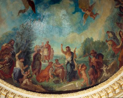 Nedstigning til Limbo: gruppen av romere. Fra venstre til høyre, Pyrrhus, Hannibal, Trajan, Ciceron, Porcia, Jules cesar (i bakgrunnen), Marc Aurele, Caton d