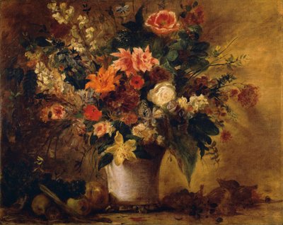 Blomster og frukt (olje på lerret) av Ferdinand Victor Eugene Delacroix