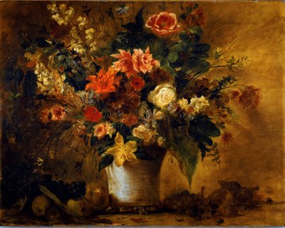 Blomster og frukt Bukett med blomster i en vase med gre. Maleri av Eugene Delacroix (1798-1863) 1843 ca. Sol. 74x93 cm Vienna Kunsthistorisches Museum, Neue Gallery av Ferdinand Victor Eugene Delacroix