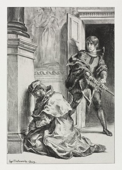 Hamlet: Hamlet forsøker å drepe kongen, 1843. av Ferdinand Victor Eugene Delacroix