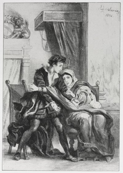 Hamlet: Hamlet og dronningen, 1834. av Ferdinand Victor Eugene Delacroix