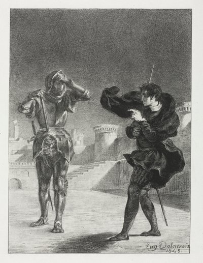 Hamlet: Fantomet på terrassen, 1843. av Ferdinand Victor Eugene Delacroix