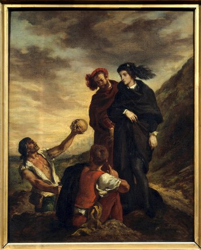Hamlet og Horatio på kirkegården Illustrasjon for akt V av William Shakespeares stykke "Hamlet" (1564-1616). Maleri (Vanite) av Eugene Delacroix (1798-1863) 1839 Dim. 0,81 x 0,65 m Paris. Museet Louvre av Ferdinand Victor Eugene Delacroix