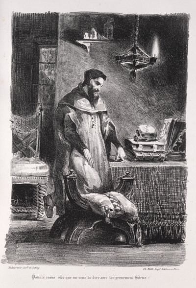 Illustrasjoner for Faust: Faust i garderoben hans, 1828. av Ferdinand Victor Eugene Delacroix
