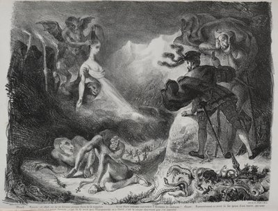 Illustrasjoner for Faust: Marguerites skygge vises for Faust, 1828. av Ferdinand Victor Eugene Delacroix