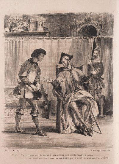 Illustrasjoner for Faust: Méphistophélé mottar skolegutten, 1828. av Ferdinand Victor Eugene Delacroix