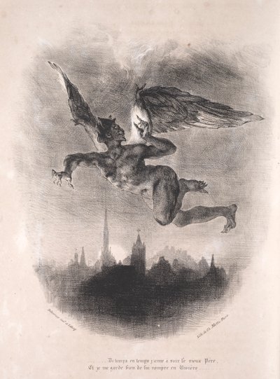 Illustrasjoner for Faust: Mephistopheles in the air, 1828. av Ferdinand Victor Eugene Delacroix