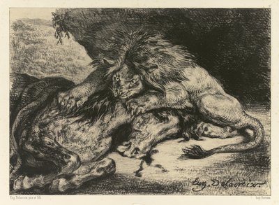 Løve sluker en hest, 1844 av Ferdinand Victor Eugene Delacroix