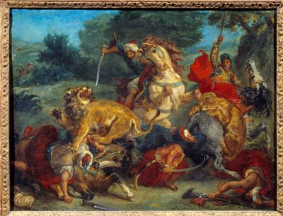 Løvejakt. Maleri av Eugene Delacroix (1798-1863) av Ferdinand Victor Eugene Delacroix