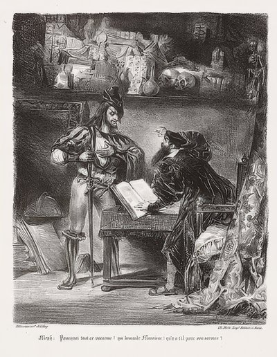 Mephistopheles dukker opp i Faust (Mephisto dukker opp som Faust). 1828 av Ferdinand Victor Eugene Delacroix