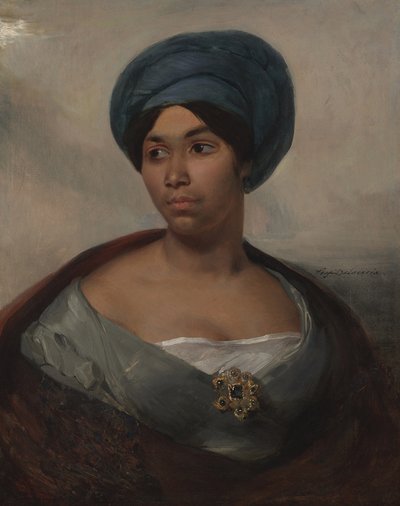 Portrett av en kvinne i en blå turban, ca. 1827 (olje på lerret) av Ferdinand Victor Eugene Delacroix
