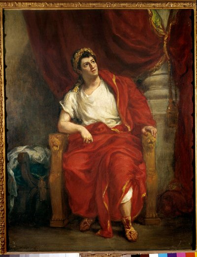 Portrett av komiker Francois-Joseph (Francois Joseph) Talma (1763-1826) som tolker Nero i stykket Britannicus""" av Jean Racine"" Maleri av Eugene Delacroix (1798-1863) 1853 Dim. 0,92 x 0,73 m Paris, fransk komedie av Ferdinand Victor Eugene Delacroix
