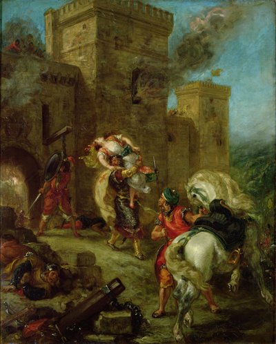 Rebecca kidnappet av tempelherren, Sir Brian de Bois-Guilbert av Ferdinand Victor Eugene Delacroix