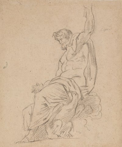 Recto: Sittende figur av en mann, muligens av Jupiter, på en ørn, som strekker seg opp med venstre hånd av Ferdinand Victor Eugene Delacroix