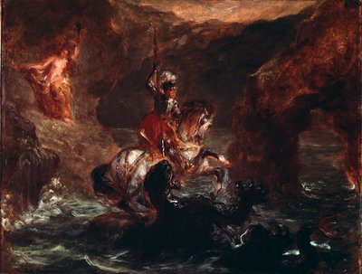 Saint George Killing the Dragon Maleri av Eugene Delacroix (1798-1863) 1847 Søn. 28x36 cm Paris, Musée du Louvre av Ferdinand Victor Eugene Delacroix