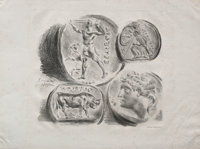 Ark med fire antikke medaljer, 1825. av Ferdinand Victor Eugene Delacroix