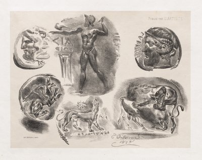 Ark med seks antikke mynter, 1825. av Ferdinand Victor Eugene Delacroix