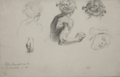 Studieark for "Trajans rettferdighet", ca. 1840 (blyant på papir) av Ferdinand Victor Eugene Delacroix