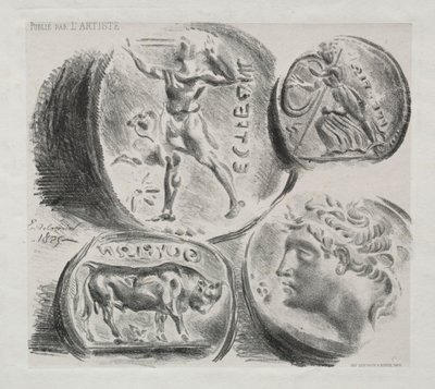 Ark med fire antikke medaljer, 1825. av Ferdinand Victor Eugene Delacroix