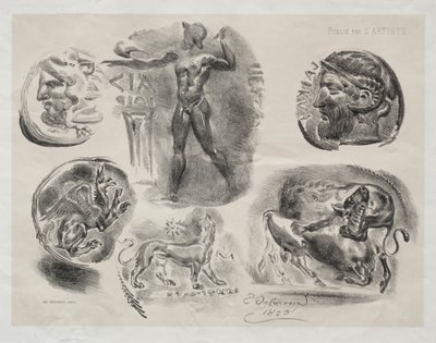 Ark med seks antikke medaljer, 1825. av Ferdinand Victor Eugene Delacroix