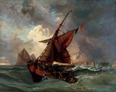 Skip i et stormfullt hav, 1800-tallet av Ferdinand Victor Eugene Delacroix