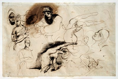 Studie for Sardanapales død. Tegning av Eugene Delacroix (1798-1863) av Ferdinand Victor Eugene Delacroix
