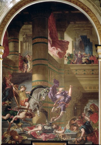 Utvisningen av Heliodorus fra tempelet, 1853-63 (olje og voks på gips) av Ferdinand Victor Eugene Delacroix